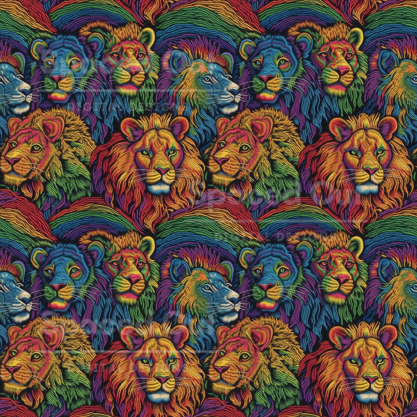 Embroidery Rainbow Lions