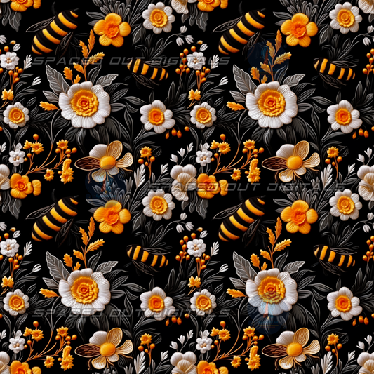 Bee Flowers Embroidery