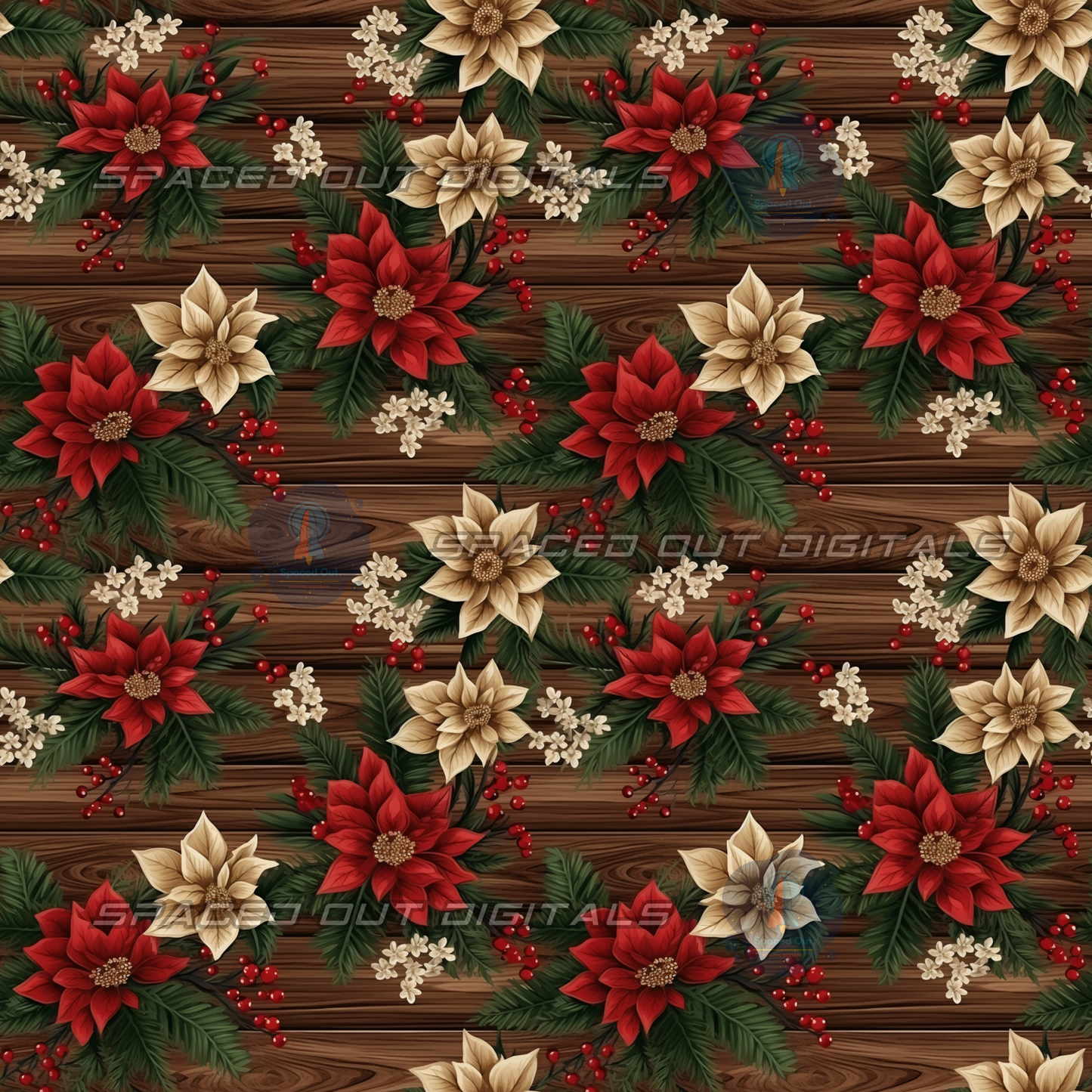 Wood Poinsettias