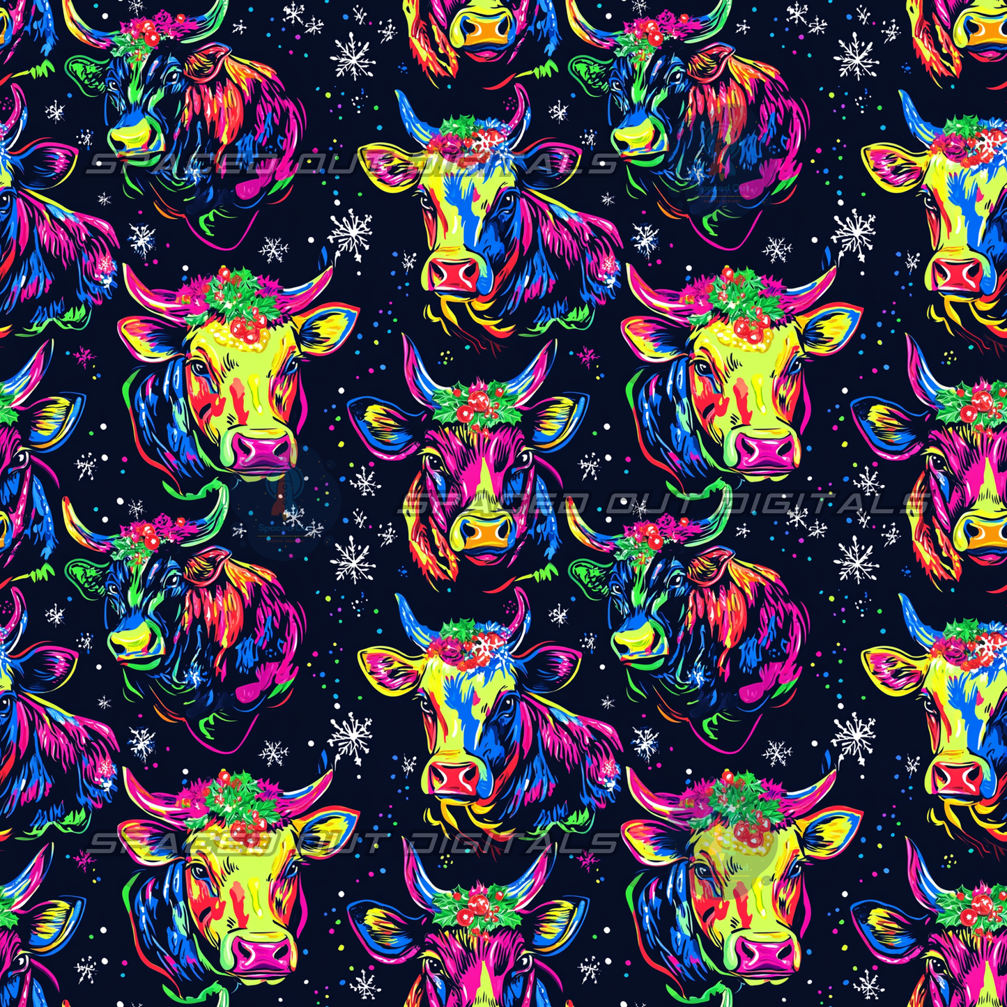 Neon Christmas Cows