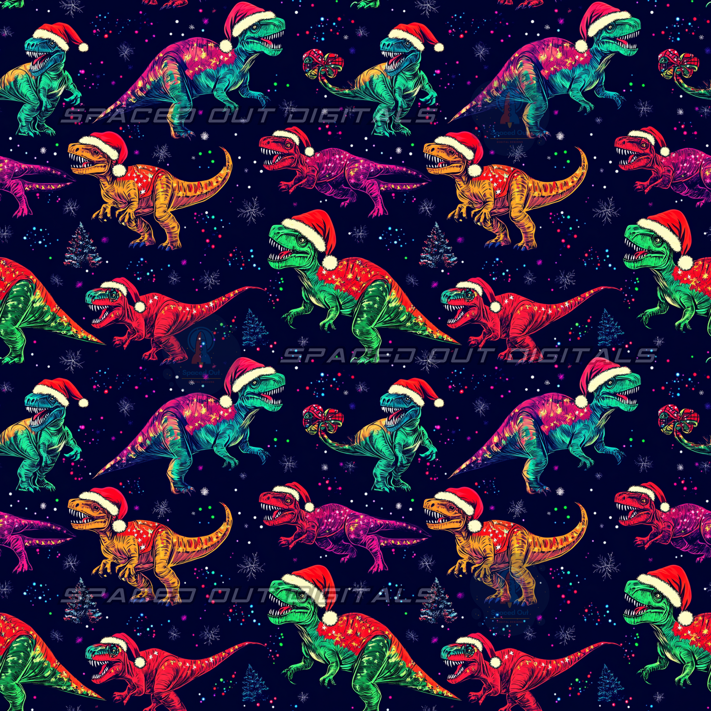 Neon Christmas Dinos