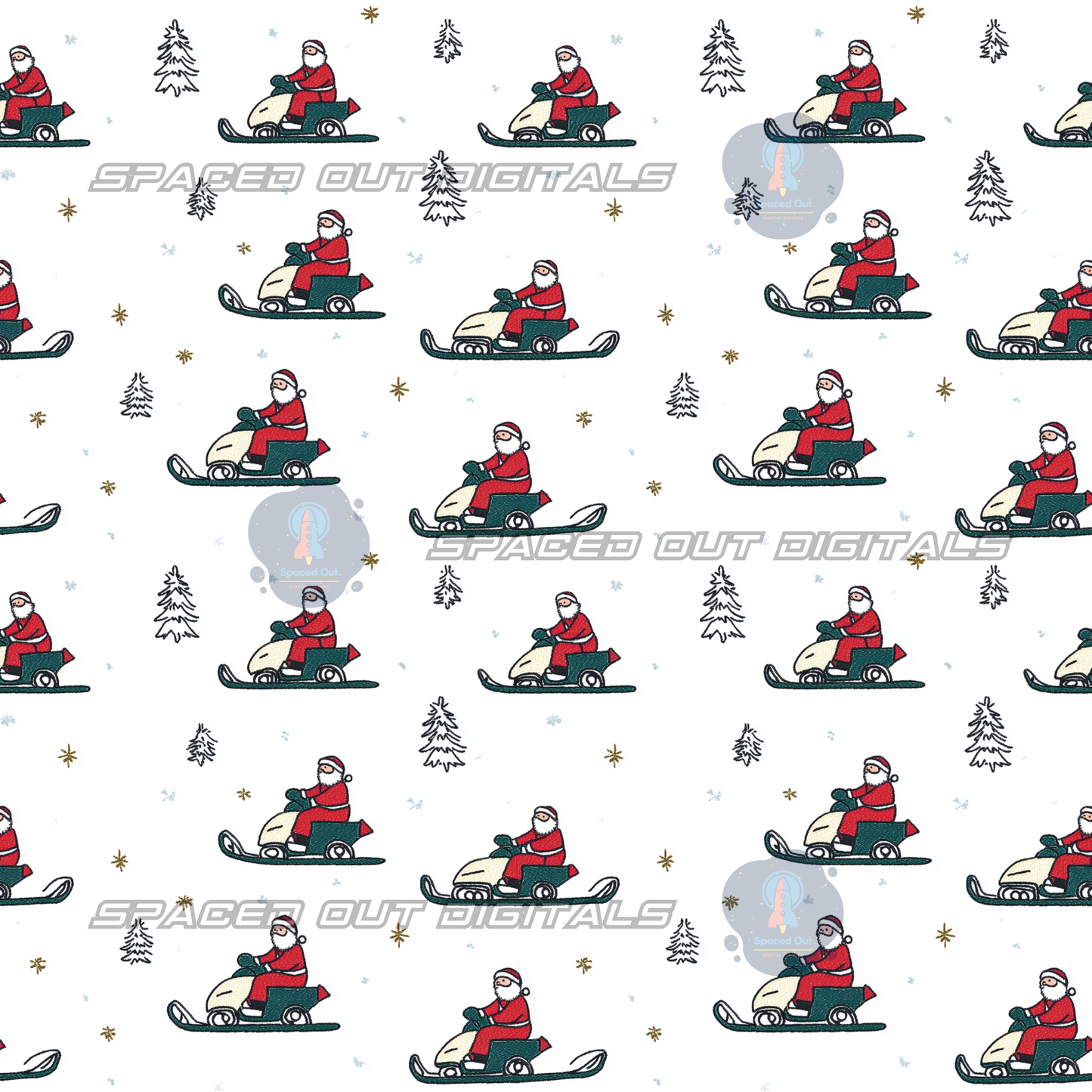 Embroidery Santa Snowmobiles