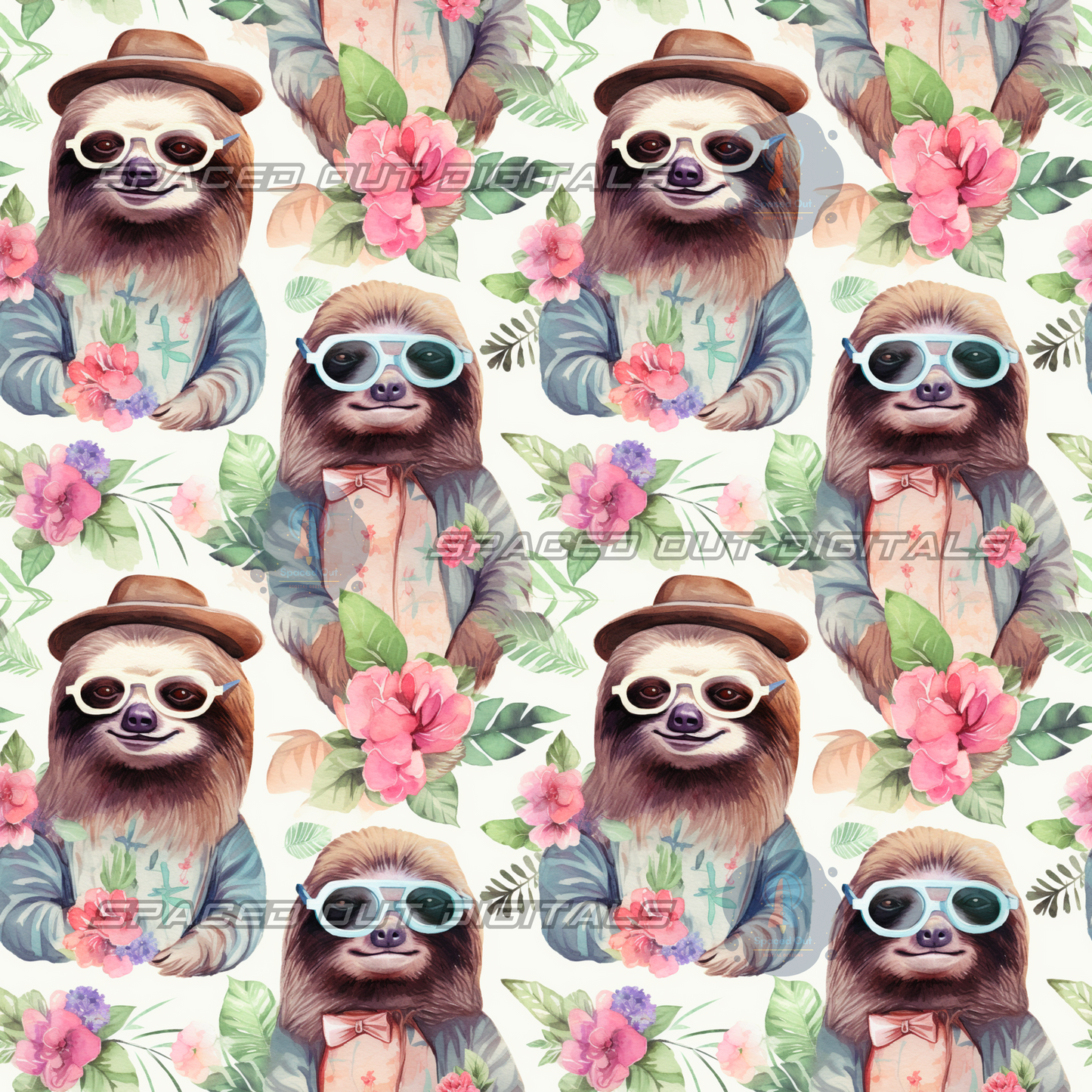 Watercolor Hipster Sloths