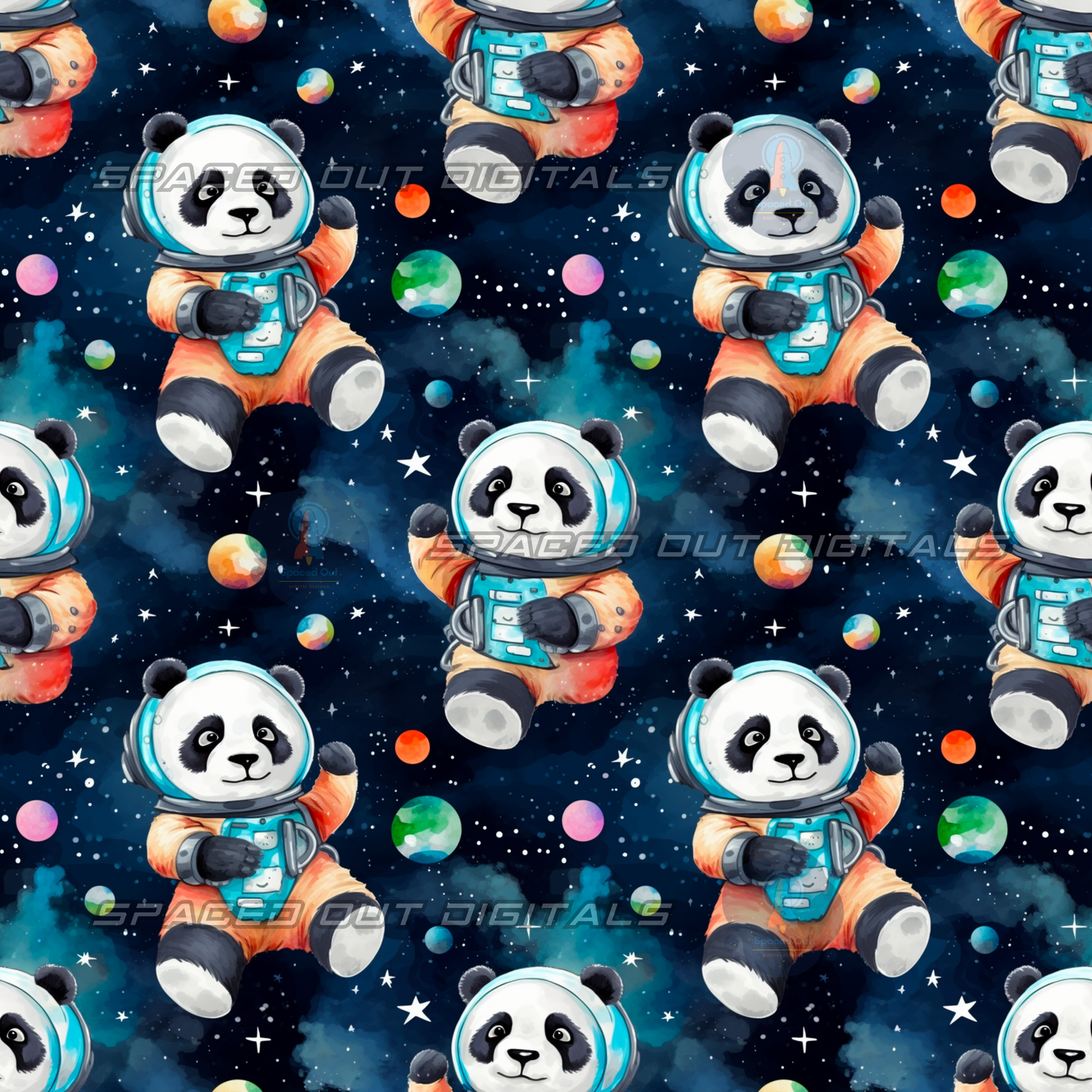 Watercolor Space Pandas