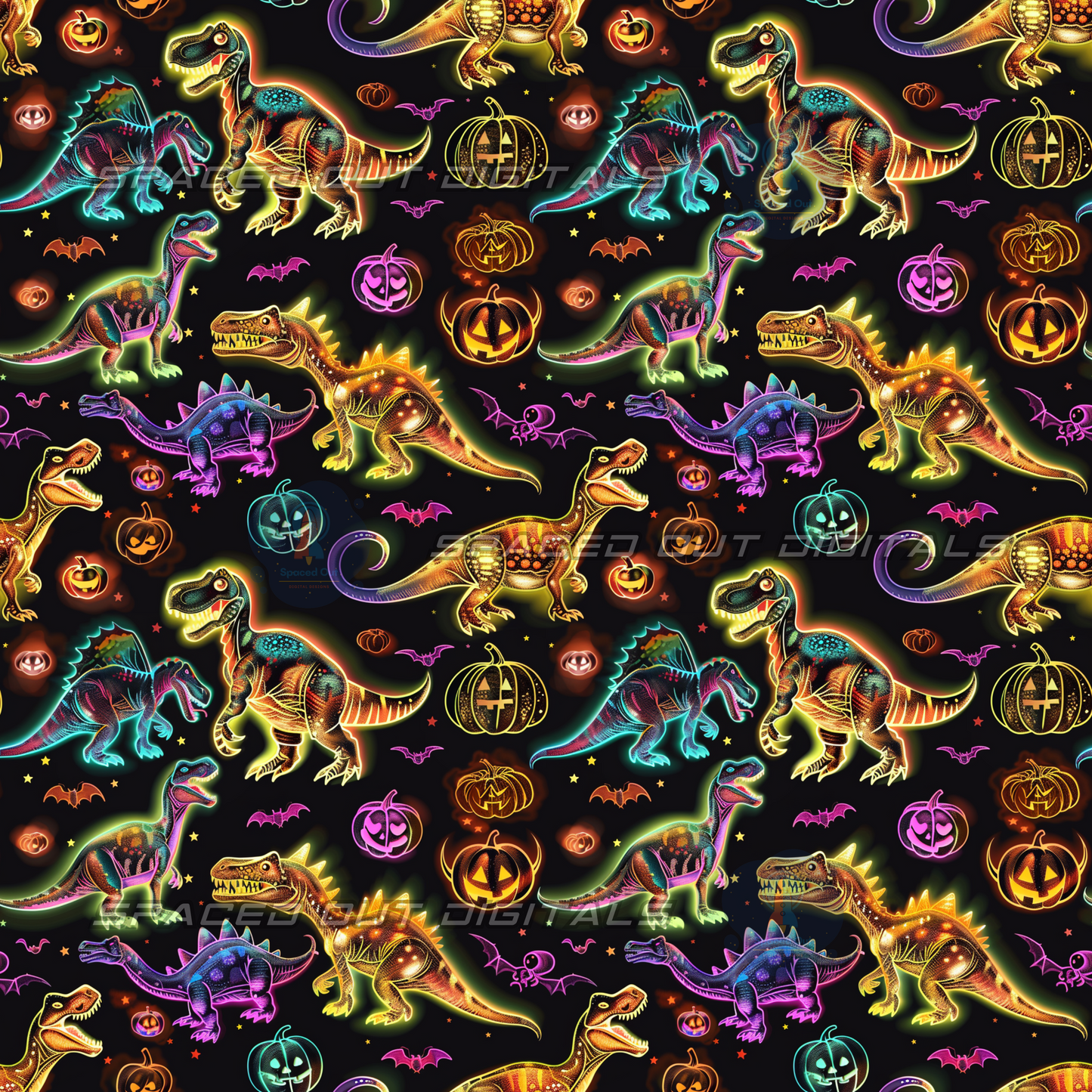 Neon Halloween Dinos